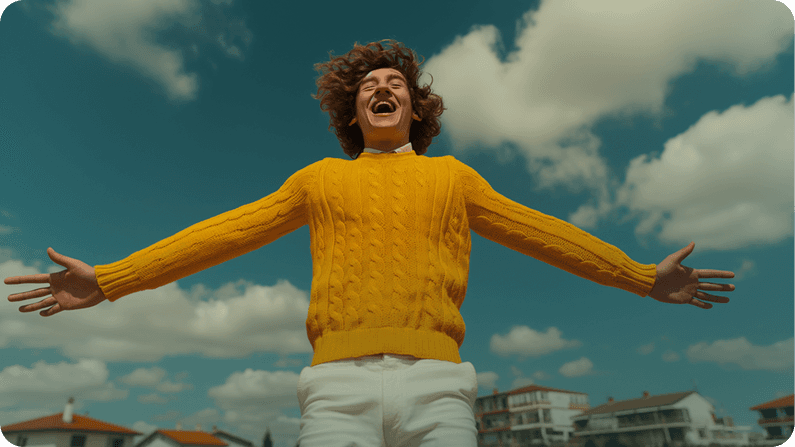 A person celebrating progress outdoors